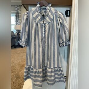 Umgee Striped Ruffle Dress Blue Size Medium